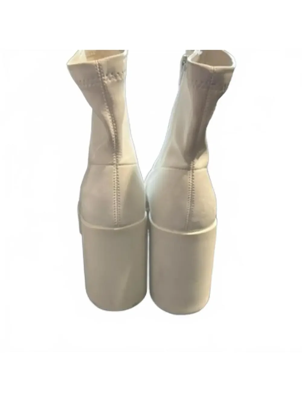 White Platform Block Heel Ankle Boots